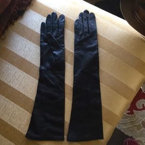 Black Leather Silk lined elbow length gloves